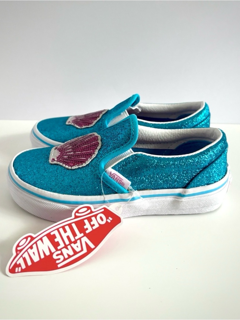 NWT Vans Mermaid Seashell Glitter Slip‑Ons | Toddler 10.5 | Aqua Teal Sparkle - Picture 6 of 11